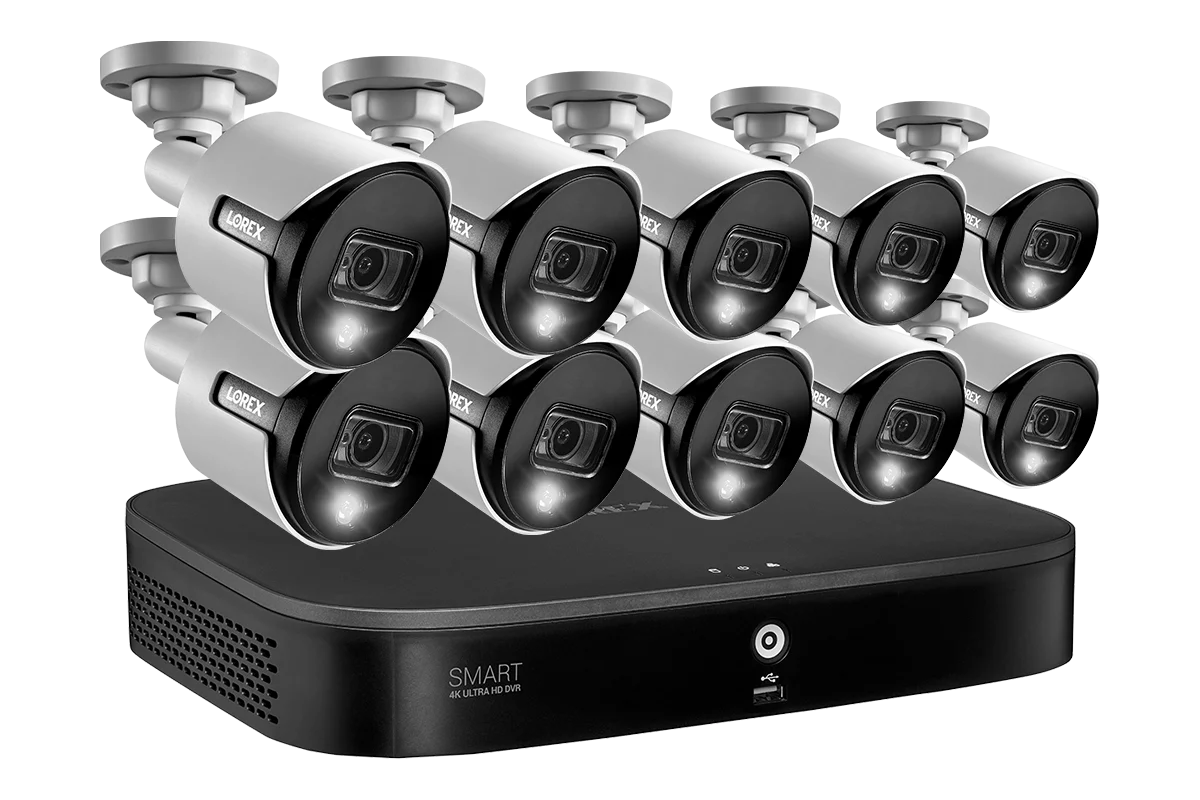 4K Ultra HD Security System with 16-Channel DVR and Ten 4K (8MP) Active Deterrence Cameras featuring Smart Motion Detection and Smart Home Voice Control