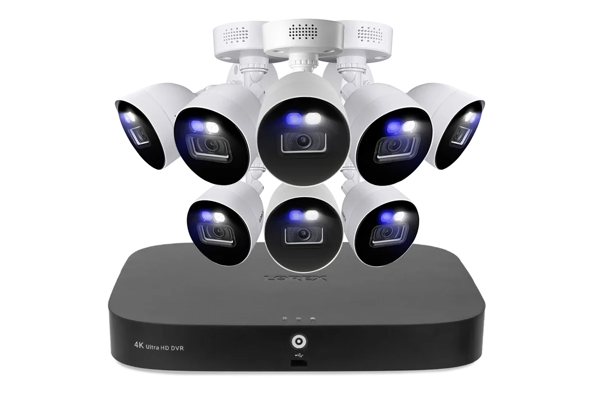 Lorex 4K 20 Camera Capable (16 Wired and 4 Fusion Wi-Fi) 2TB Wired DVR System with 8 Smart Deterrence Cameras