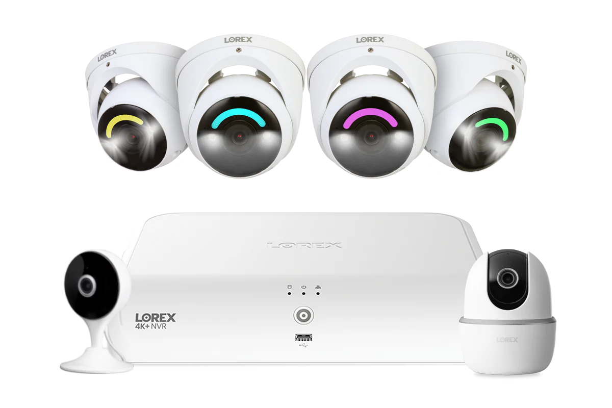 Lorex Fusion 4K+ 16 Channel (8 Wired + 8 Fusion Wi-Fi) 2TB NVR System with Four H16 Wired 4K IP Dome Cameras, One 2K Pan-Tilt Camera, and One 2K Indoor Wi-Fi Camera