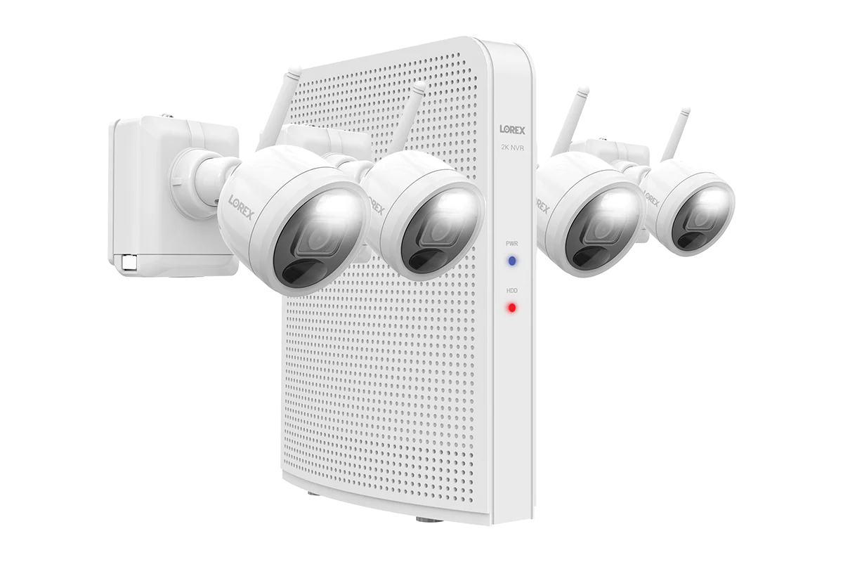 Lorex 2K Wire-Free System with 4 Battery-Operated Active Deterrence Cameras and Person Detection