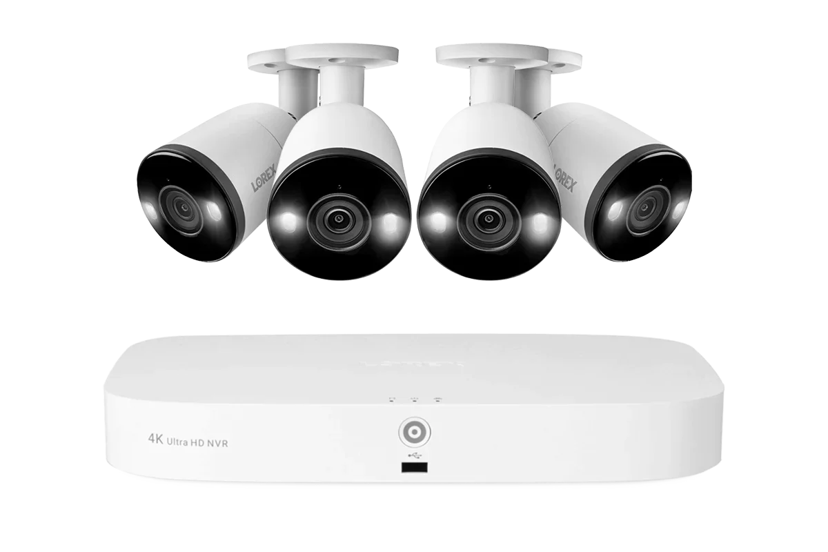 Lorex 4K 16-Camera Capable (8 Wired + 8 Fusion Wi-Fi) 2TB NVR System with 4 Bullet Cameras Featuring Smart Deterrence and 2-Way Audio