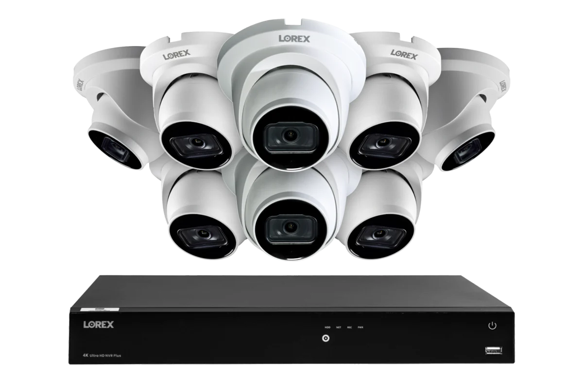 Lorex 4K 16-Camera Capable (Wired or Fusion Wi-Fi) 4TB Wired NVR System with 8 IP Dome Cameras featuring Listen-In Audio