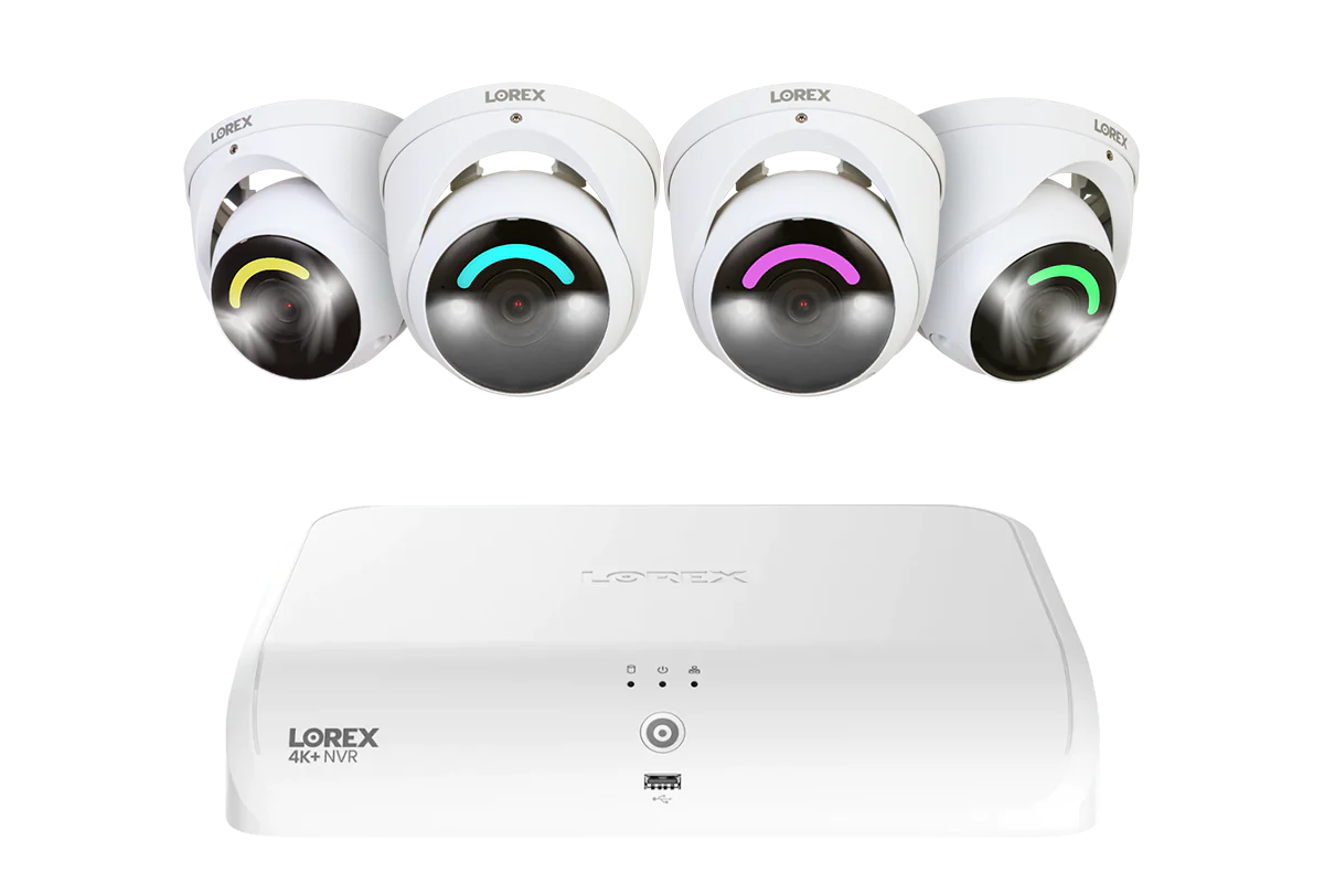 Lorex 4K Fusion 2TB Wired NVR System with Four 4K IP Dome Smart Security Lighting Cameras