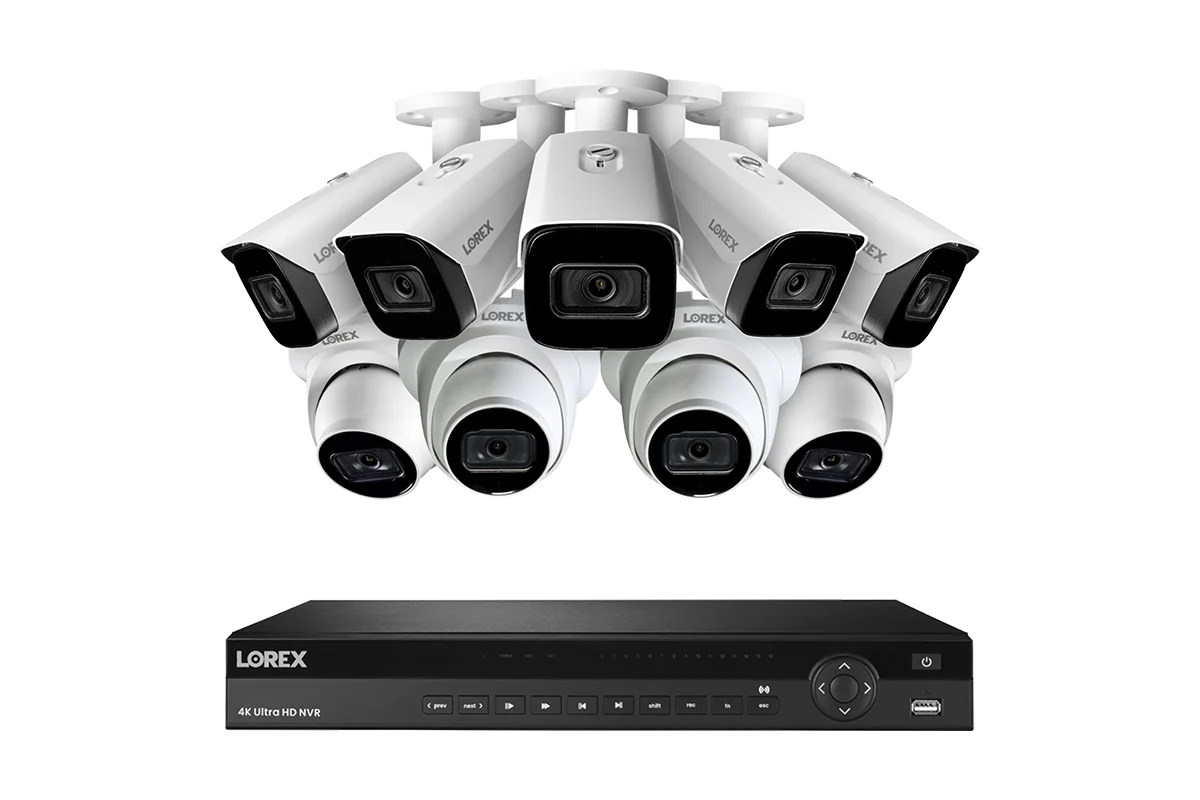 Lorex 4K 4TB Wired NVR System with Five Nocturnal 3 Bullet Cameras and Four Nocturnal 3 Turret Cameras