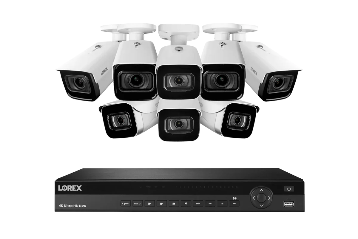 Lorex 4K (16 Camera Capable) 4TB Wired NVR System with 4 Nocturnal 3 Motorized Varifocal Lens Cameras and 4 IP Security Cameras