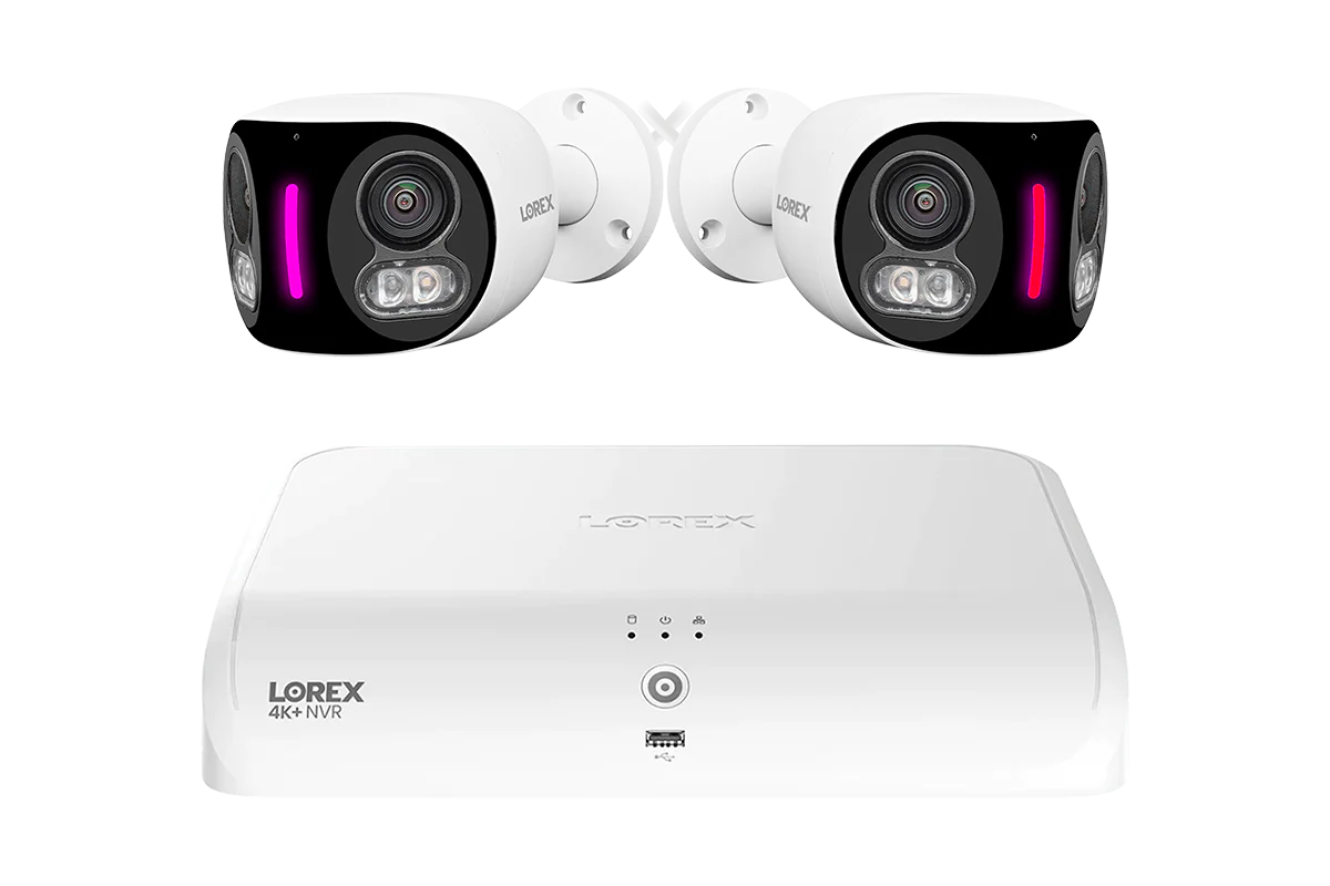 Lorex 4K Fusion Wired NVR System with Two 4K Dual Lens Smart Security Lighting Cameras