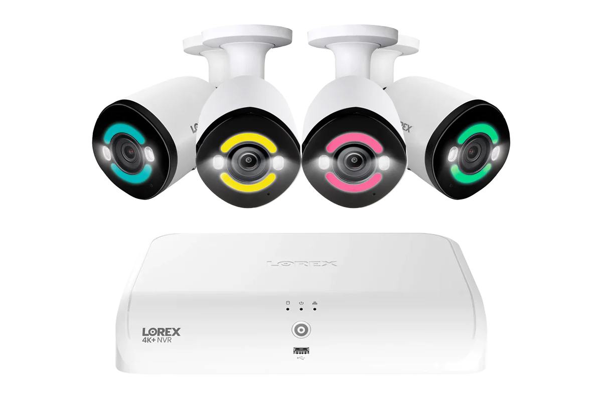 Lorex 4K+ Fusion Wired NVR System with 4 Bullet IP Cameras Featuring 12MP Ultra HD and Smart Security Lighting