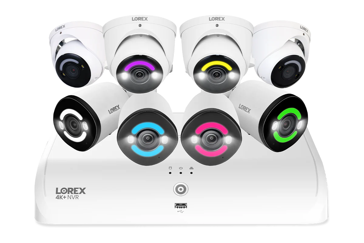 Lorex 4K+ Fusion Wired NVR System with 4 Bullet and 4 Dome IP Cameras Featuring 12MP Ultra HD and Smart Security Lighting