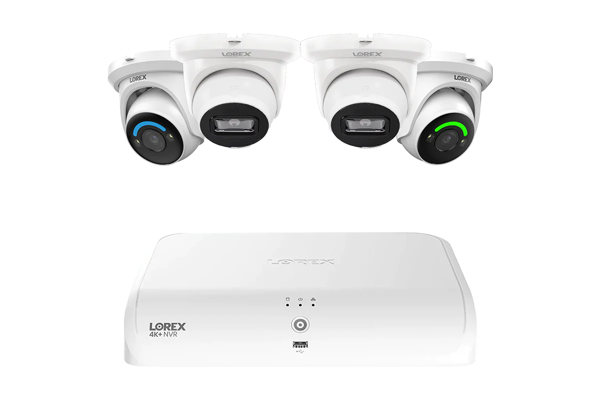 Lorex 4K Fusion 2TB Wired NVR System with Two 4K Smart Security Lighting Turret Cameras and Two 4K Turret Cameras