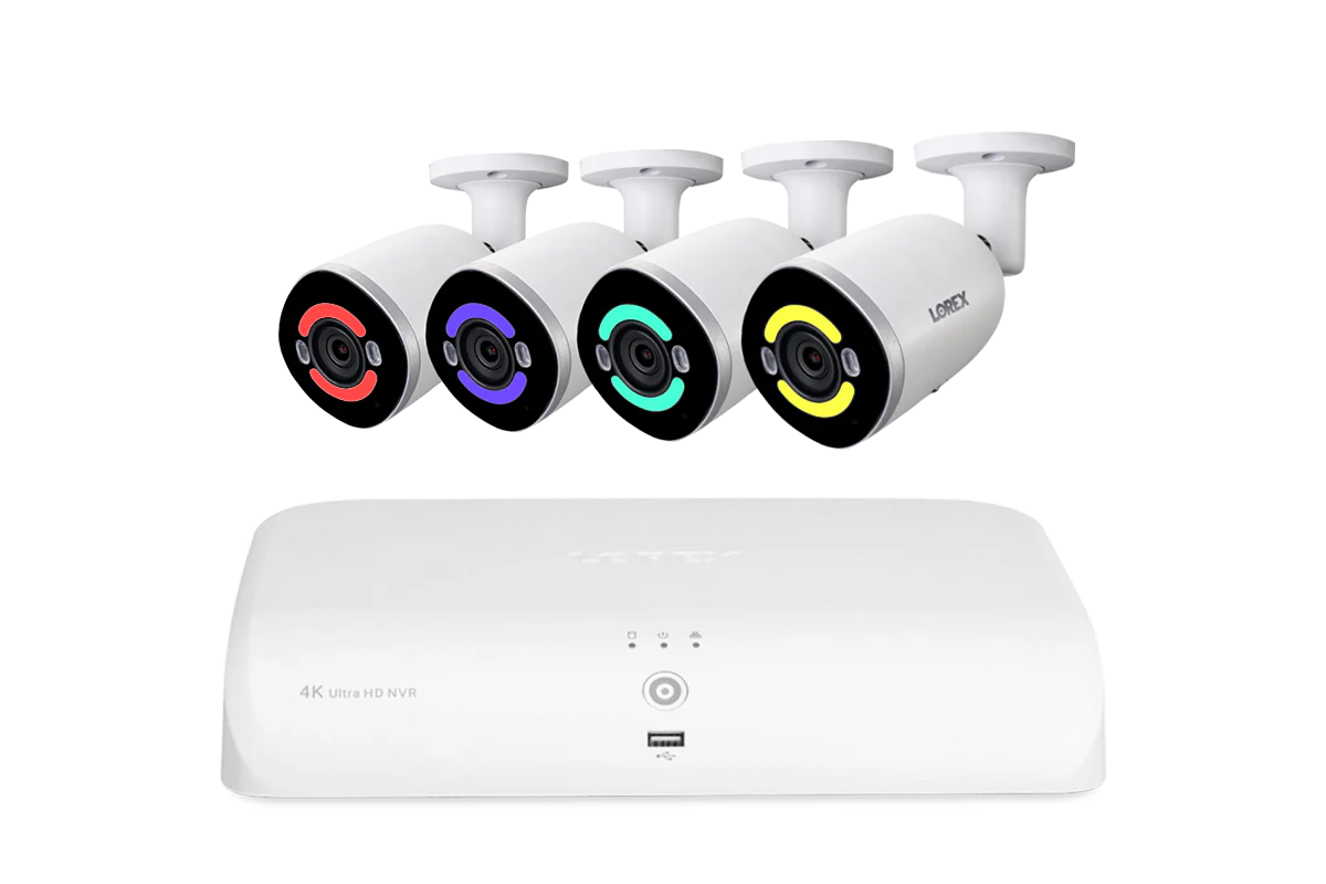 Lorex 4K Ultra HD 16 Camera Capable (8 Wired + 8 Fusion Wi-Fi) 2TB Wired NVR System with 4 IP Smart Security Lighting Cameras